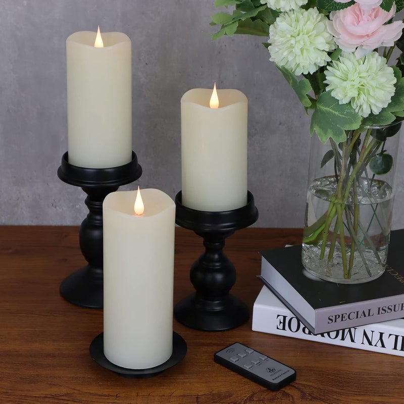 TECHLONG Flickering Flameless Candles with 3D Moving Flame Set of 3(H 5" 6" 7" x D 3"), Last 1000+ Hours Battery Operated Candles with Remote Timer, Ivory Real Wax Electric LED Pillar Candles - Image 3